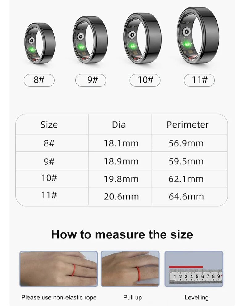 Uni•Q-Ring - Wireless Smart Ring (Stainless Steel Case, Waterproof, Chip RF03, BT Connection, Heart Rate & Sleep Monitoring, Sports Mode) - UniSex + Easy 15-Day Returns - Earbuds (Free Gift) - Unipod